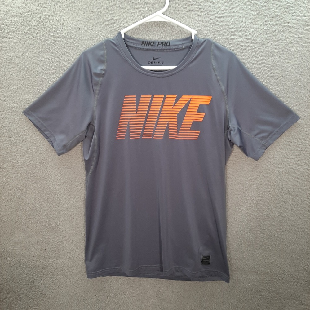 Nike Pro Shirt Adult Medium Gray Orange Dri Fit Performance‎ Training Gym Sports